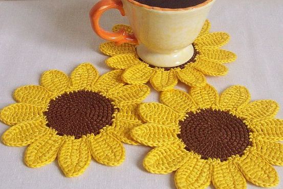 салфетка подсолнух крючком пошагово