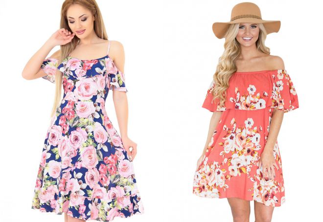 ситцевое платье с открытыми плечами