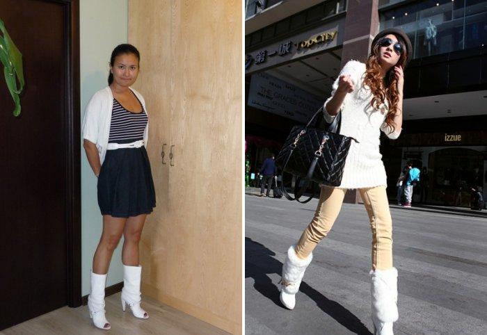 Белые сапоги на высоком каблуке