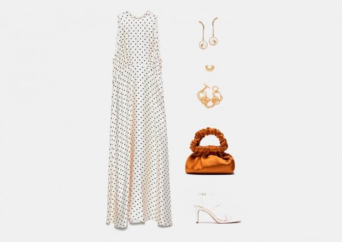 Инфографика: летний аутфит с удлиненным платьем в горох