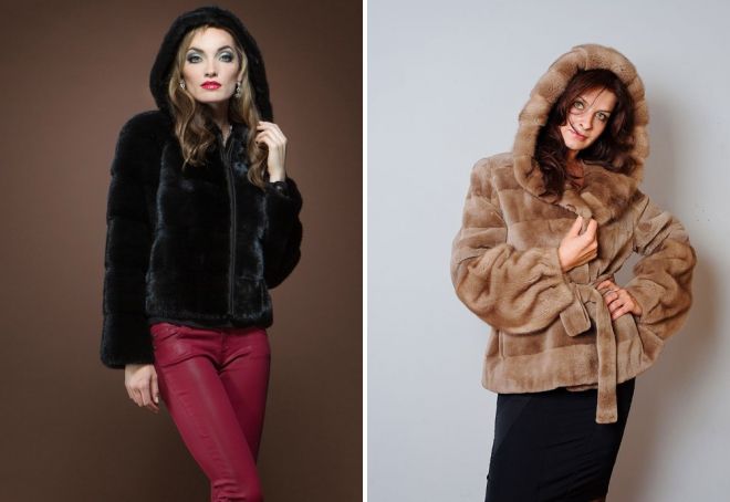 короткая норковая шуба с капюшоном
