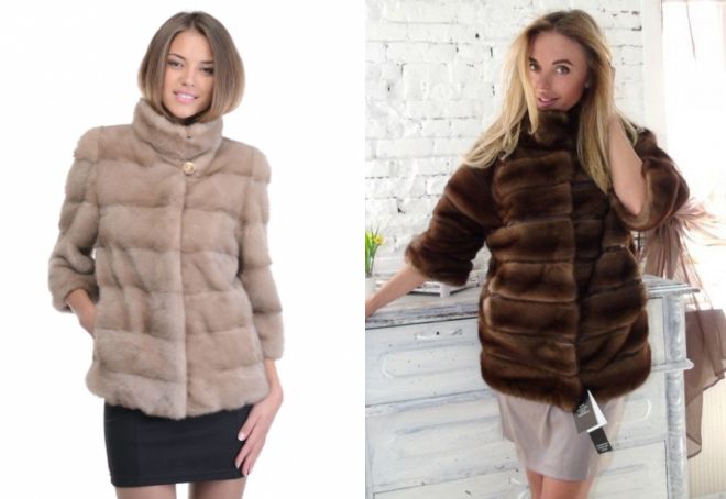 короткая шуба поперечка из норки