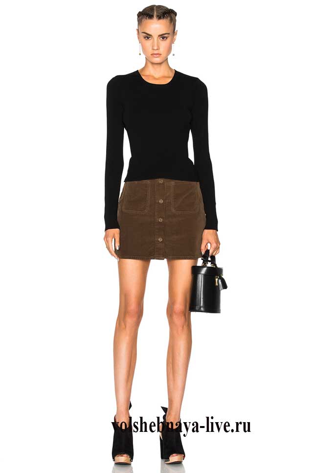 Повседневный образ с черным гольфом и юбкой цвета