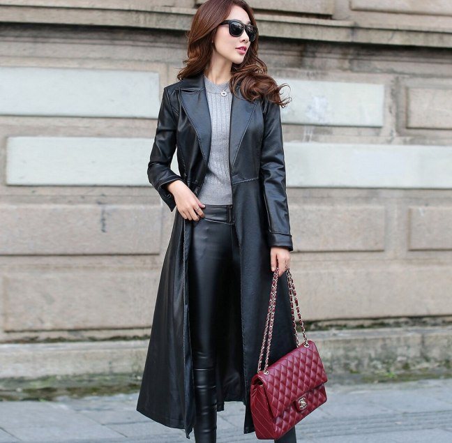 С чем носить женский кожаный плащ ниже и выше колена