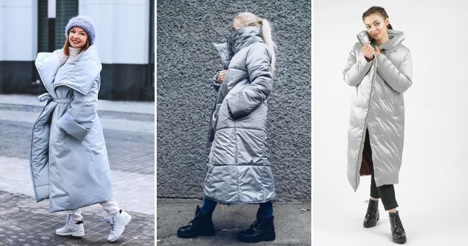 Серый пуховик-одеяло обувь