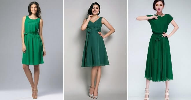 зеленое платье миди с обувью телесного цвета